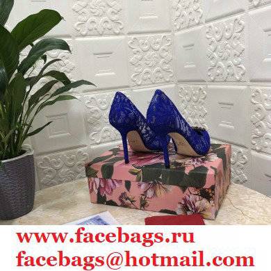 Dolce  &  Gabbana Heel 10.5cm Taormina Lace Pumps Blue with Devotion Heart 2021